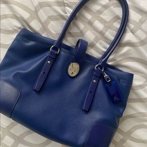 Tumi Colbalt Blue Leather Laptop Tote Shoulder Bag